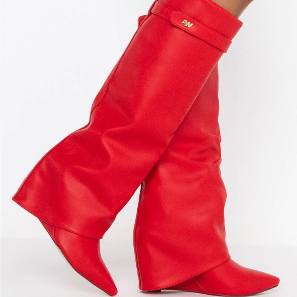 STUCK ON YOU WEDGE BOOTS RED